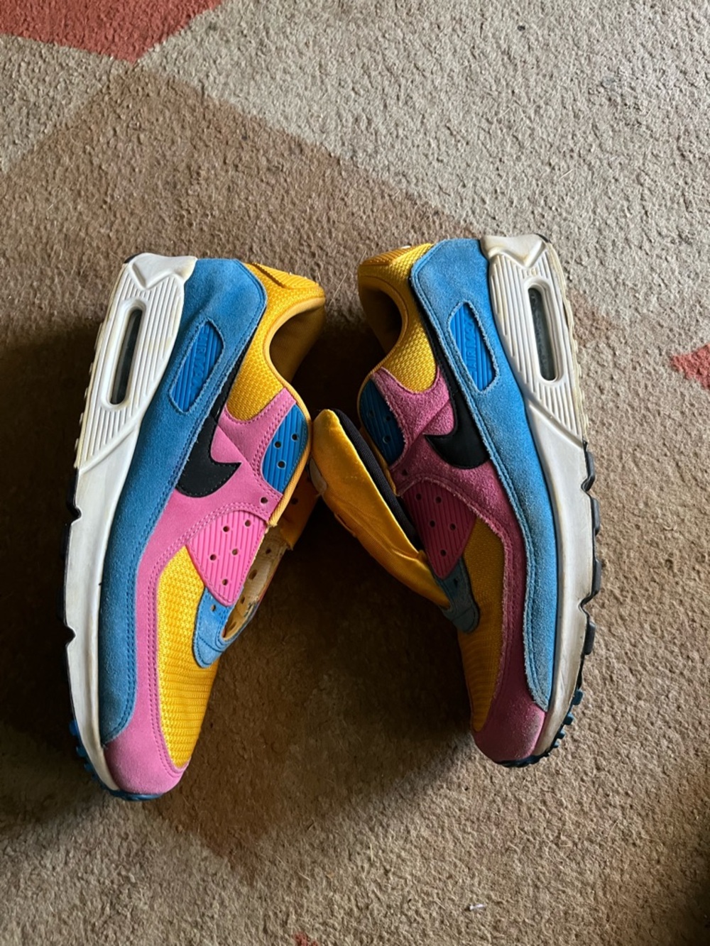 Nike Air Max 90 “Multi Color” Yellow Pink Blue Black Men’s Size 15 CJ0612-700 - Picture 3 of 6